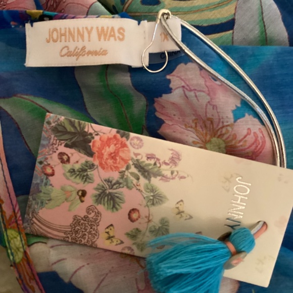 NWT JOHNNY WAS PLUS.  1X  OPEN KEYHOLE MAXI KAFTAN FLORAL TURQUOISE  BEA… - Picture 5 of 5